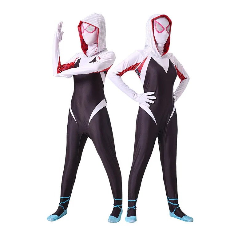 Disfraces de Spiderman Gwen Stacy para mujeres y niñas, mono de estilo 3D Zentai, ropa de Halloween para adultos y niños