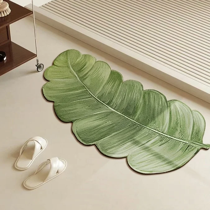 Ins Style Greenery Bathroom Foot Mat Absorbent Floor Mat Household Shaped Doormat Diatomaceous Earth Carpet Home