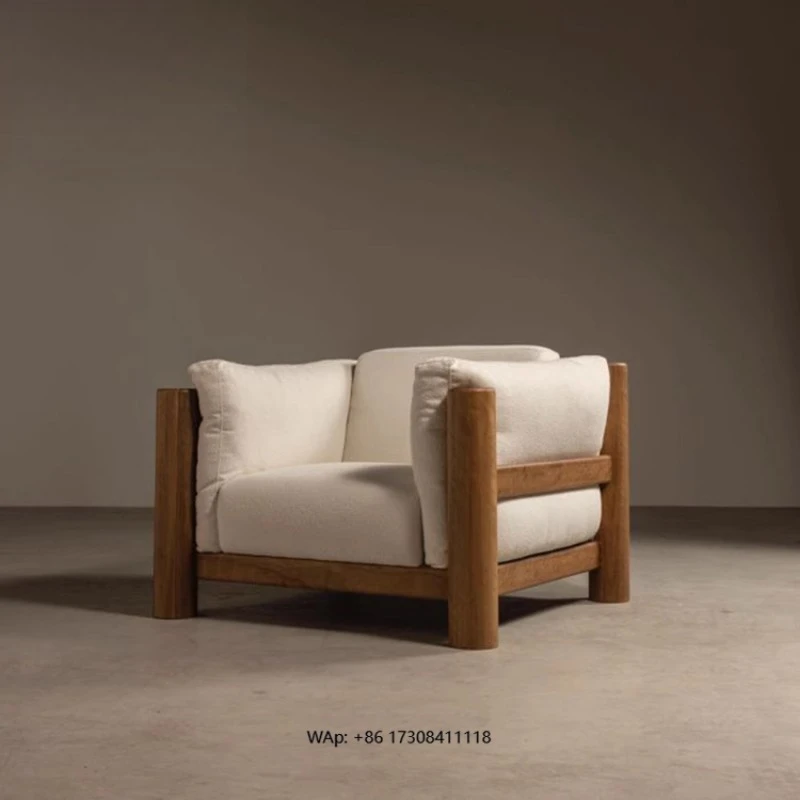 Single Sofa Solid Wood Retro Living Room Reading Coffee Shop Leisure Chair for Reception Commercial Furniture