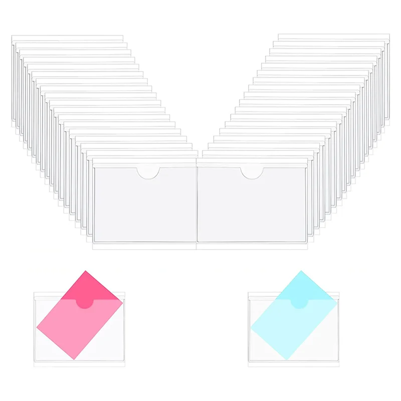 144Pcs Self-Adhesive Label Card Holder Index Pockets Holder 6X8.5Cm Clear Plastic Card Holder Adhesive Label Holder