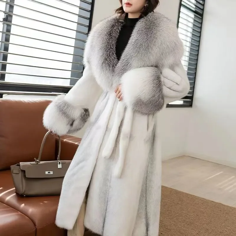 Chic Mink Coat Women Overcoat Autumn Winter 2025 New Thick Warm Fur Parka Loose Fox Fur Collar Long Imitation Leather Mink Coats