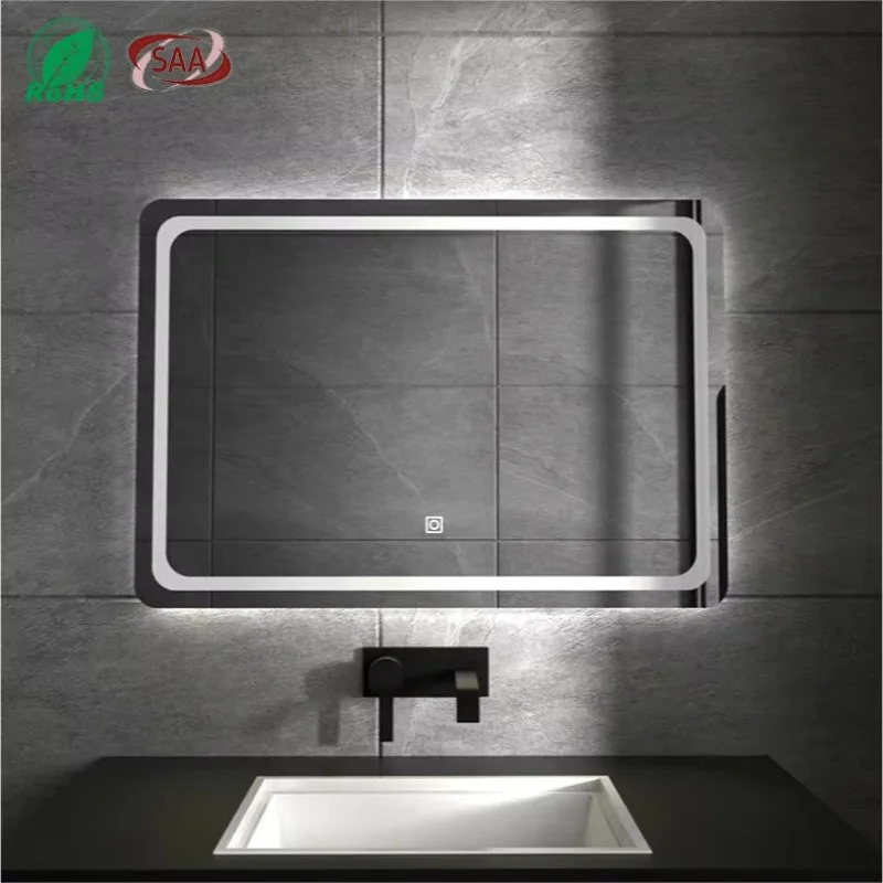 

Modern Rectangle Frameless LED Illuminated 70*50 Bathroom Wall Mounted Mirror Three Year Warranty for Hotels Graphic Design