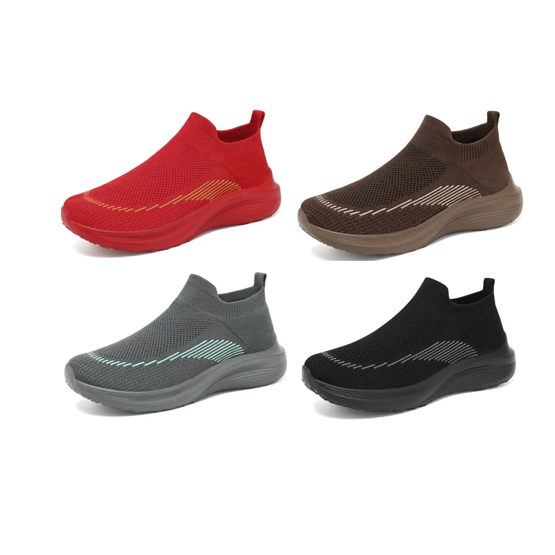 

Hot Sale Cheap Jogging Shoes Men Fashion Red Casual Socks Women's Sneakers Without Shoelace High Top Slip-on Men's Running Shoes