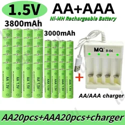 AA +AAA Battery New 1.5VRechargeableBattery AA3800MAH AAA3000MAH with Charger for LED Flashlightorelectronicdevices