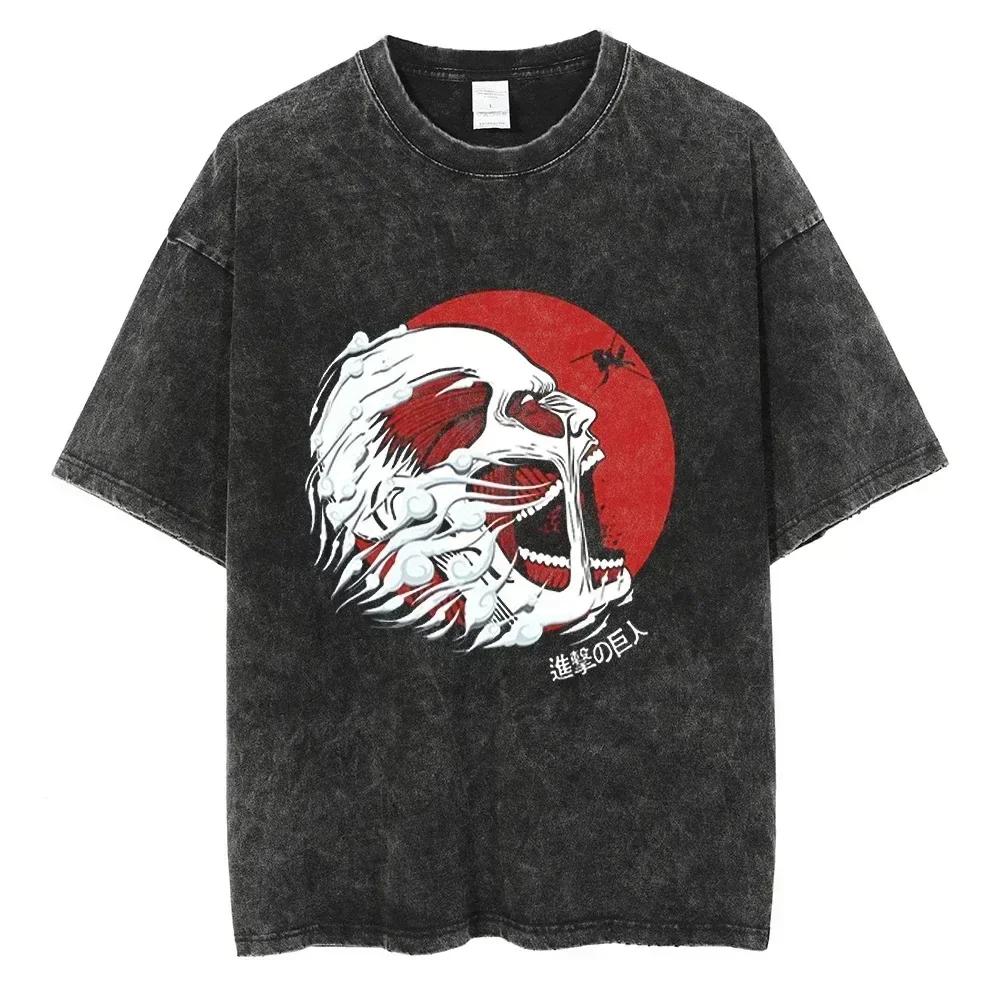 Fashion Summer TShirt Men Women Anime Vintage Washed Cotton Shirt Short Sleeve Tops Harajuku Hip Hop Streetwear Oversized Tees