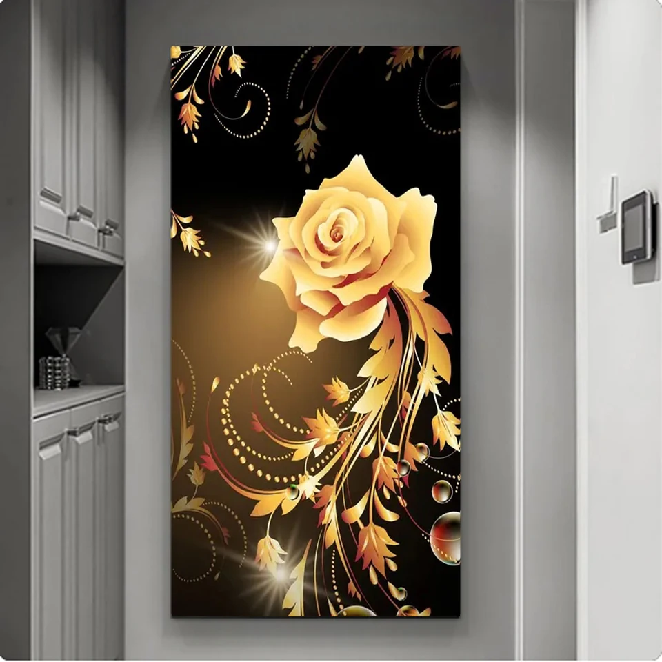 DIY Diamond Painting New 2024 Light Luxury Black Gold Rose Leaf Full Diamond Mosaic Art Jewelry Cross Stitch Kit Home Decoration