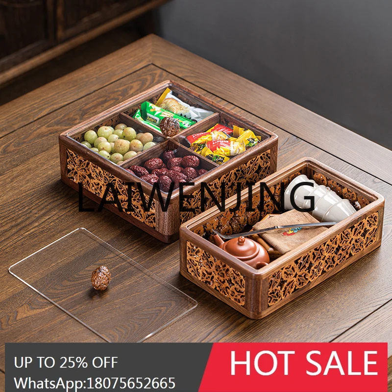 RWJ Handmade Walnut Tea Set Storage Box Sealed Moisture-Proof Bamboo Joint Compartment Fruit Plate