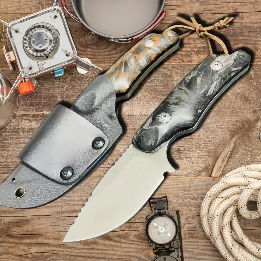 D2 Outdoor Knife One-piece Steel High Hardness And Sharpness Portable Knife Carbon Fiber Handle Straight Pocket Knife For Men