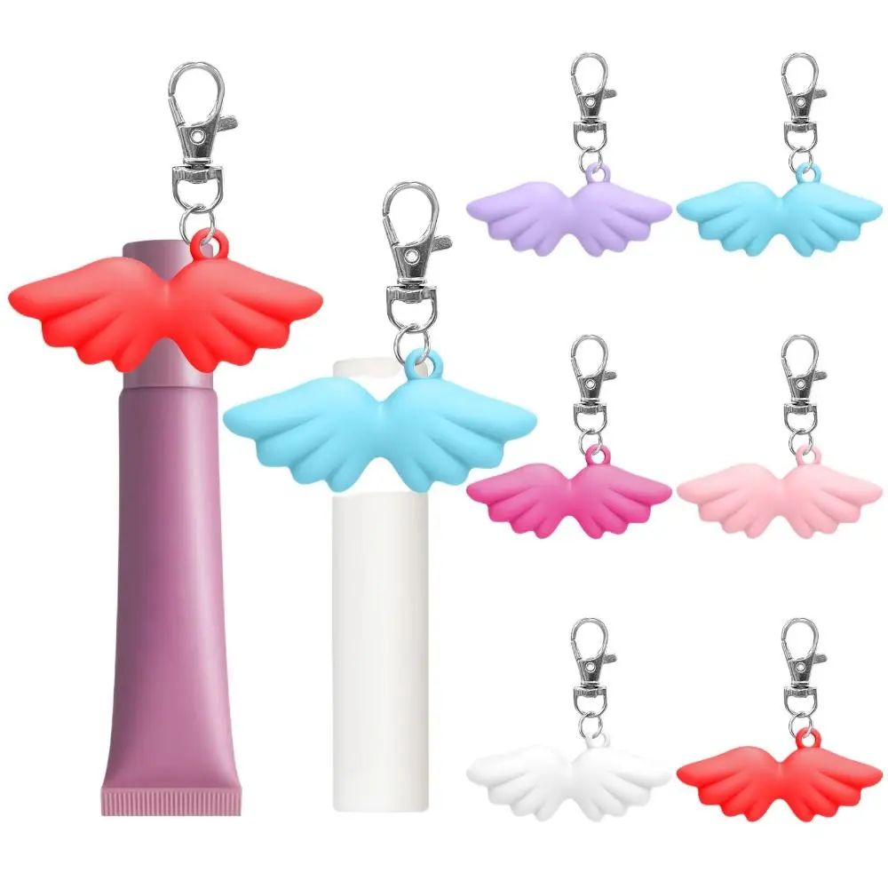 Creative Silicone Lip Balm Holder with Keyring Portable Keychain Lip Gloss Cap Flexible Angel Lipgloss Sleeve for Summer Fridays view 3
