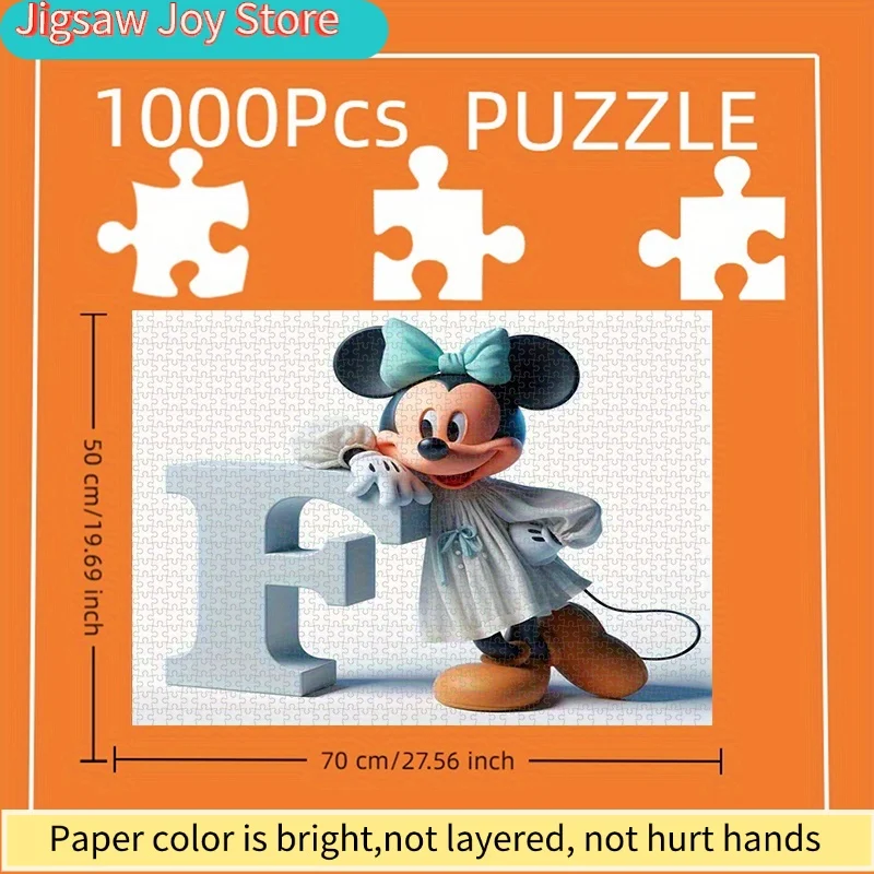 Disney  Paper Puzzle, DIY Puzzle, Minnie Cartoon Character, Letter F Shape, Adult Puzzle, Paper Puzzle, Suitable for Home Leis