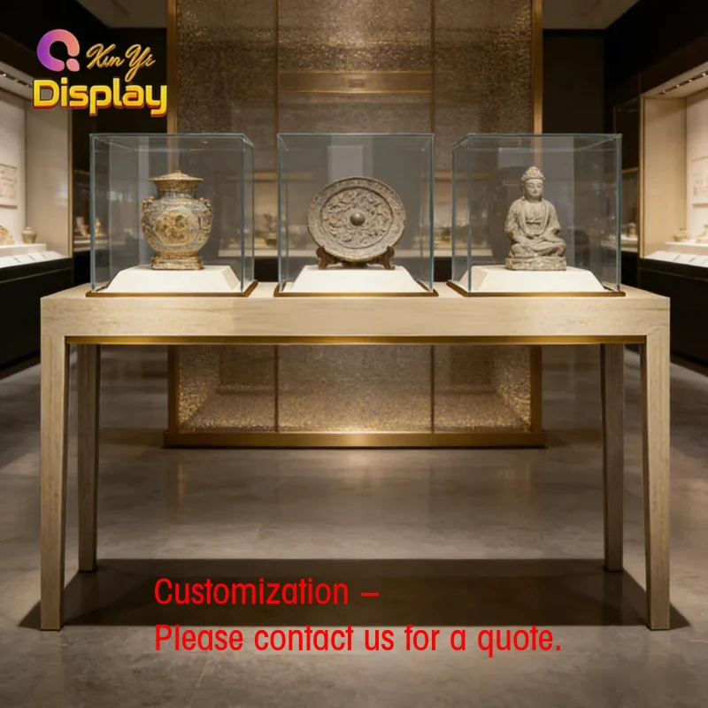 custom.Custom Luxury Museum Display Cabinet Tempered Glass MDF LED Lighting Anti-Theft Security Customizable Color Size Eco-Frie