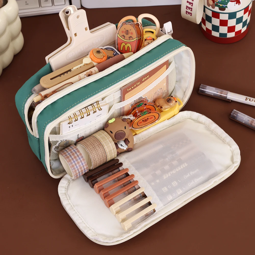 سعة كبيرة مقلمة أبل غطاء الوجه حقيبة أقلام رصاص حقيبة التخزين طالب مدرسة اللوازم المكتبية القرطاسية ماكياج الحقيبة