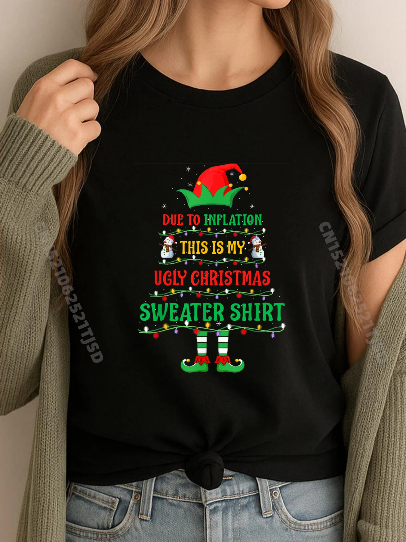 

Забавная футболка Due To Inflaation Ugly Christmas Woman Xmas Футболки для пар Футболки с группой Футболки Веганские