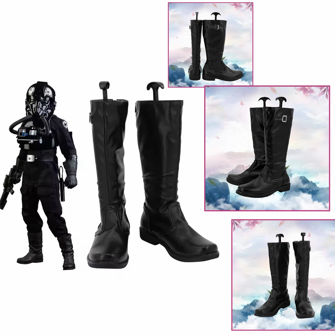 TIE Fighter Pilot Cosplay Boots Black Shoes for Men and Women Carnival Party Halloween Chritmas