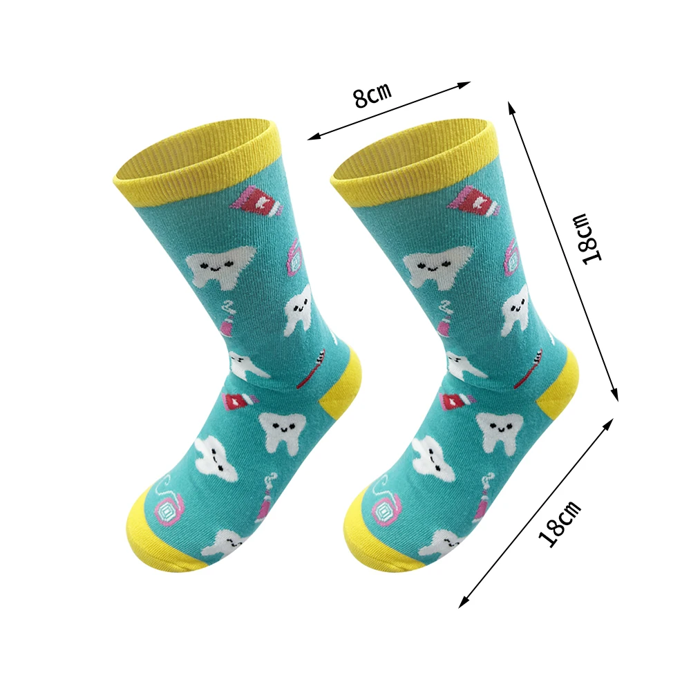 Cute Dental Tooth Teeth Pattern Socks Adult Children Funny Girl Gift Stockings Polyester Soft Creative Cotton Socks Size 35-40