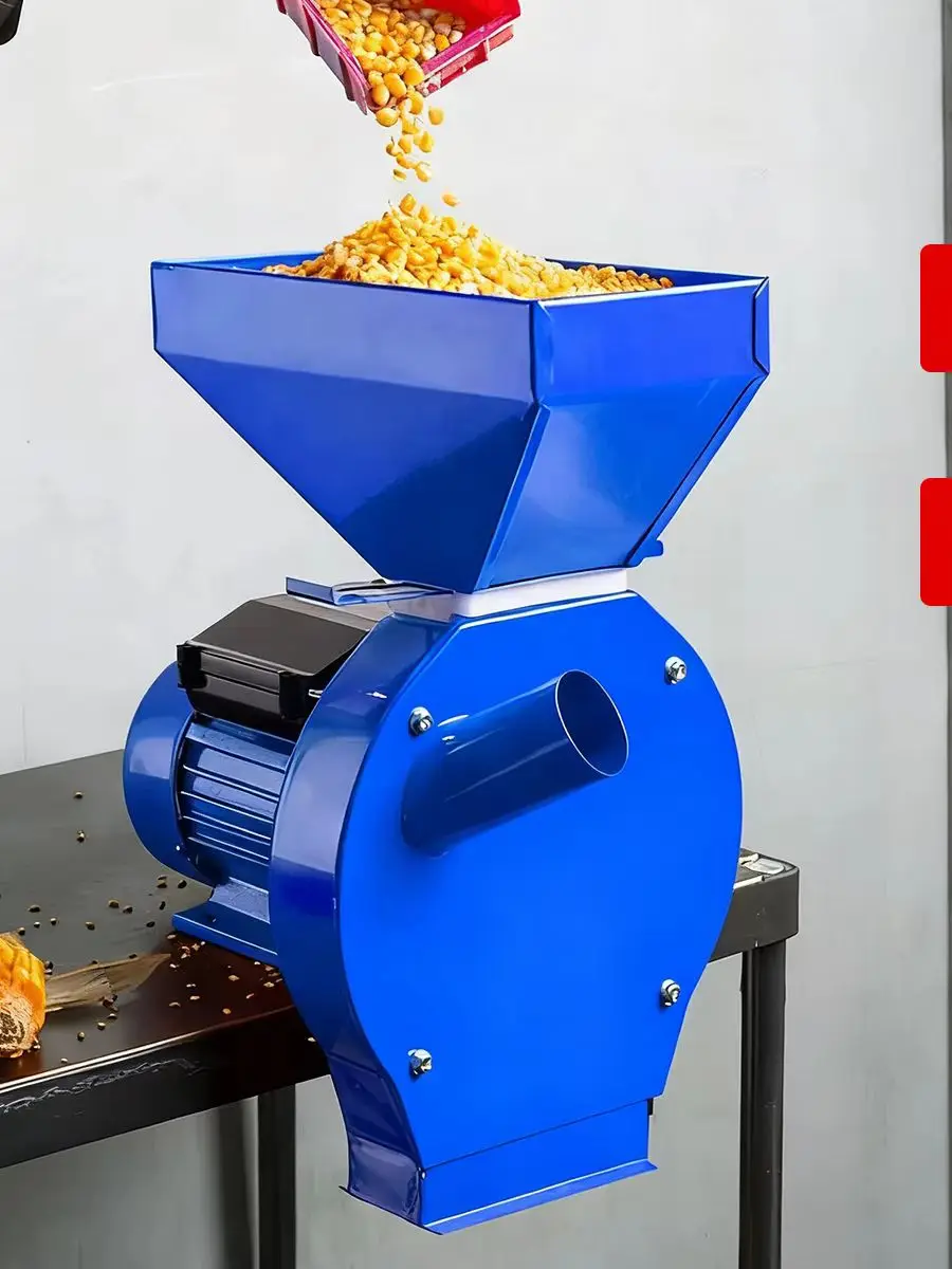 1100W Elektrische Getreidemühle 240kg/h, Maiszerkleinerer Futtermittelprozessor mit 4 Sieben 2-5mm für Weizen Gerste Reis Kaffee, Tischmontage Hochleistung – Blau