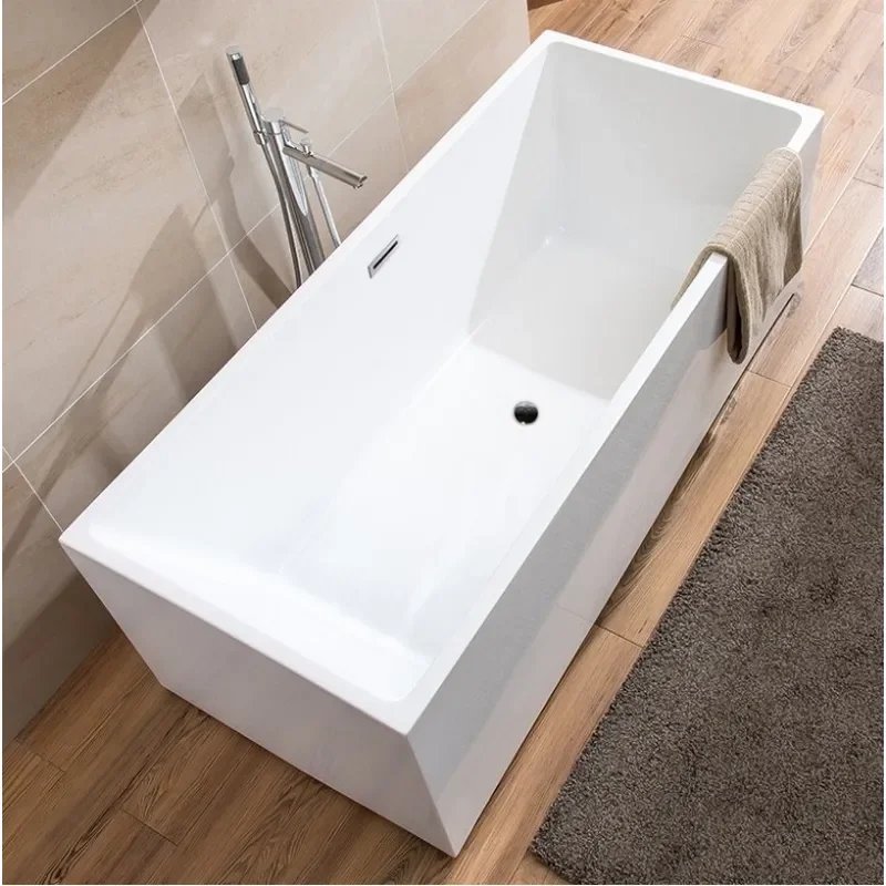 Square Acrylic Freestanding Bathtub for Adults Hotel Home Soaking Tub Modern Rectangular Design Easy Installation