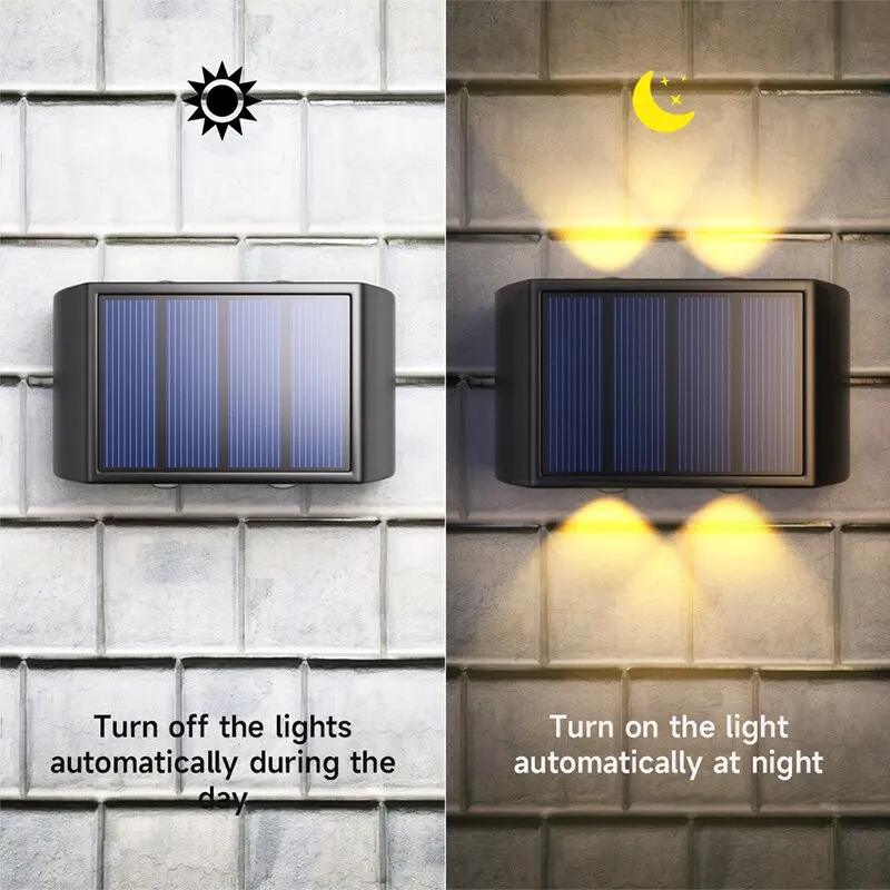 Lampu Dinding tenaga surya, lampu dekorasi taman, halaman balkon, pencahayaan bercahaya, atas dan bawah, tahan air, lampu hangat 4LED, lampu luar ruangan