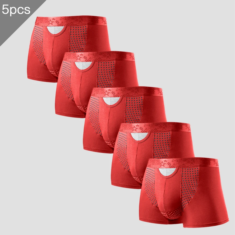 5 قطع ملابس داخلية منفصلة للرجال، سراويل سفلية من الوريد لدعم الصفن، سراويل رياضية ذات زاوية مسطحة منحنية من الحرير الجليدي