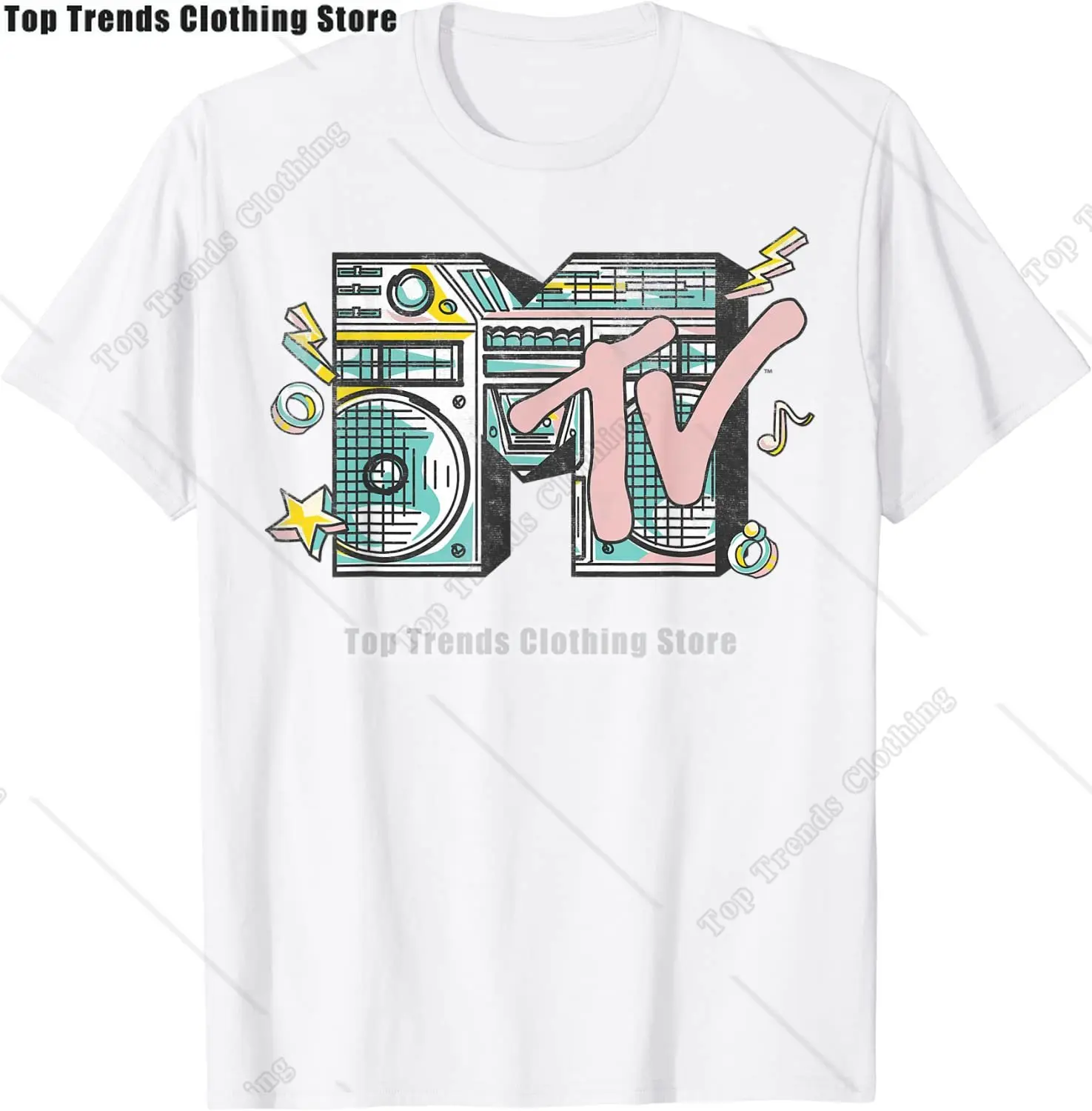 Camiseta con Logo Vintage de MTV para hombre, Camisa de algodón con estampado de I Want My Boombox, estilo Retro, informal, Pop Music Tv Culture,