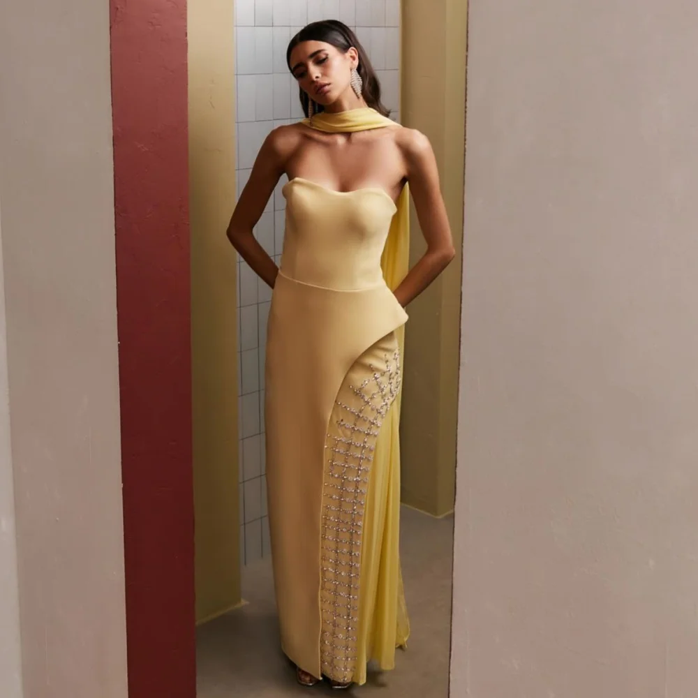 Gaun Panjang Selutut Tanpa Tali Model Klasik Modern dengan Hiasan Rhinestone dan Manik-Manik, Gaun Acara Khusus yang Dipesan Sesuai Pesanan, Seksi
