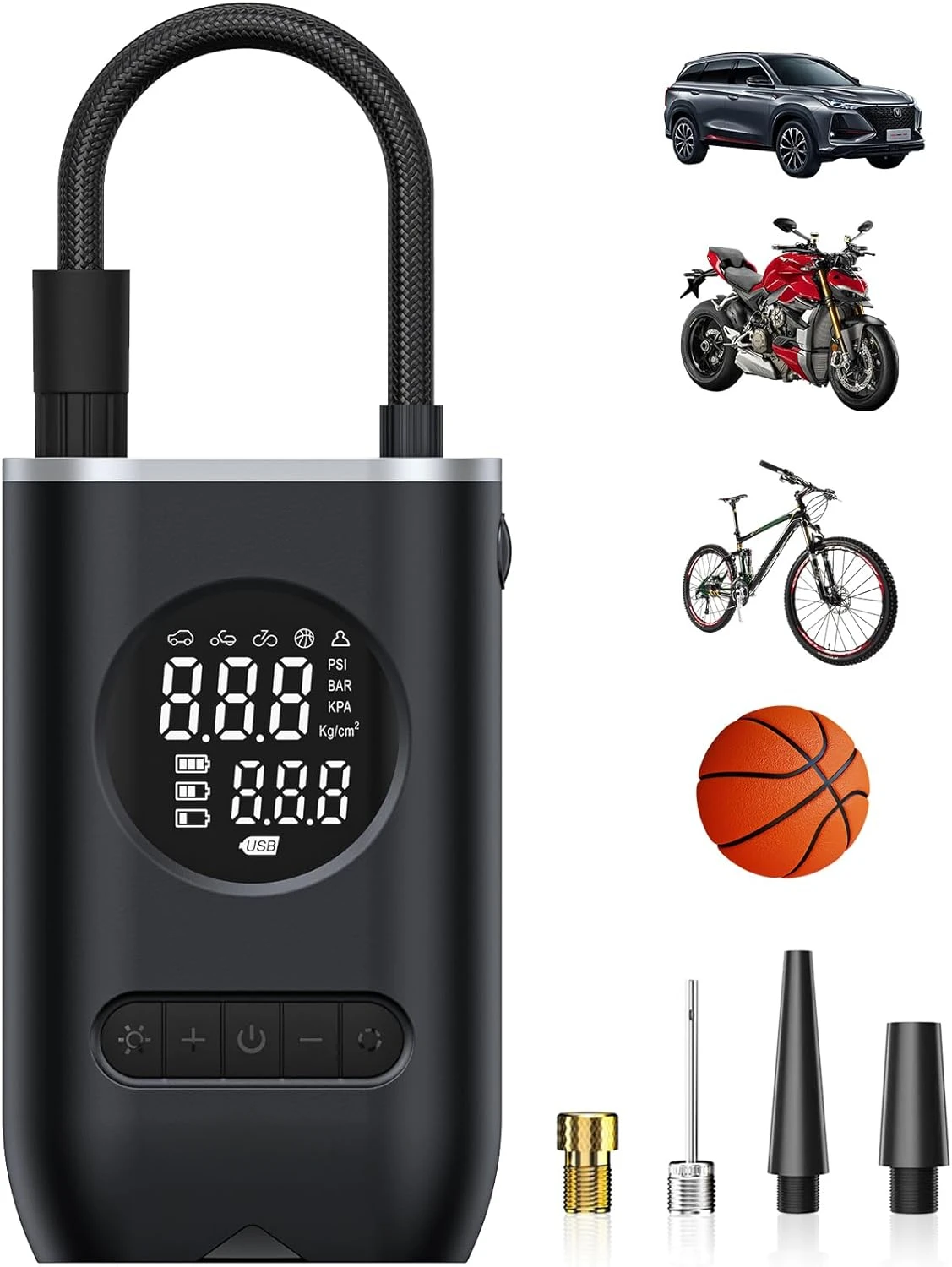 

Tire Inflator Air Compressor 150PSI Cordless Air Pump with Pressure Gauge LED Light, Electric Bike Tire Pump for Tire, Ball