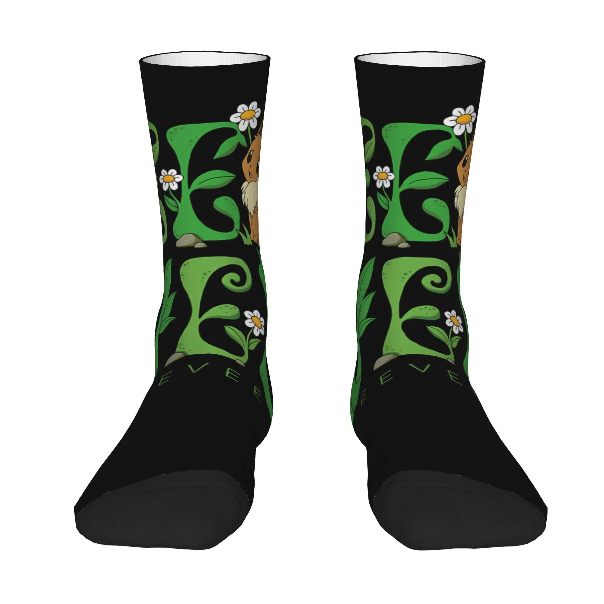 sports socks Pokemon   Eevee Floral First Generation Normal Type Retro  Street Style Novelty Casual Crew Crazy Sock