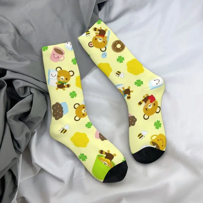 Custom Disney Cartoon Tenorikuma Sanrio Anime Bear Men's Crew Socks Unisex Kawaii 3D Print Dress Socks image 4