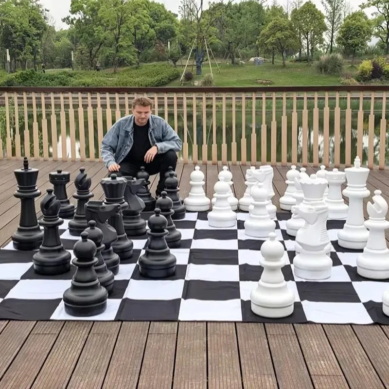 64Cm King Size Chess Set PE Outdoor Large Size Durable Set, Garden Lawn School Party 25 Inch Life Size Large Chess Set