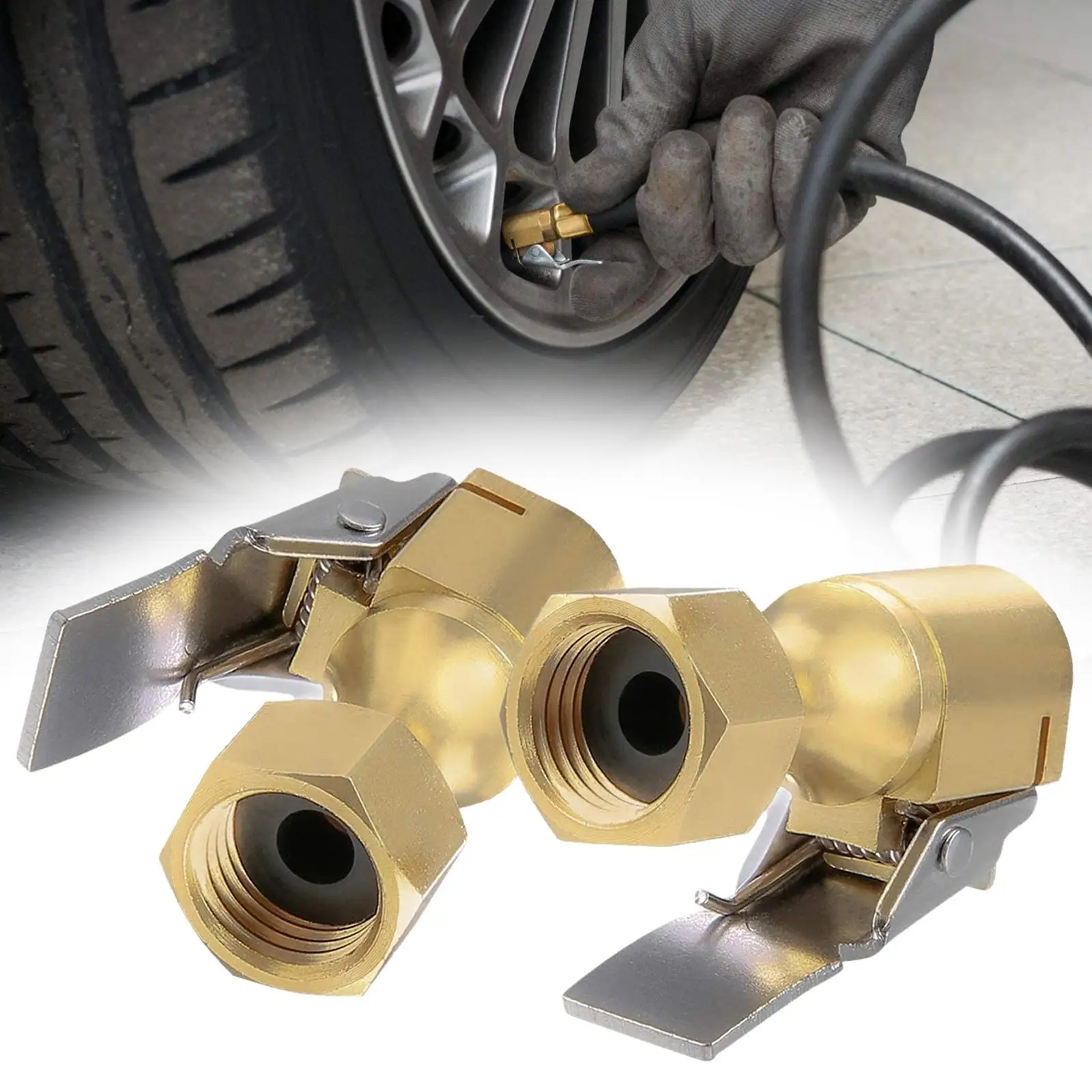 2 Spannfutter mit Clip, Messing-Luftpumpen-Gewindeadapter, robustes Reifenventil 1/4 NPT für Inflatormessgerät