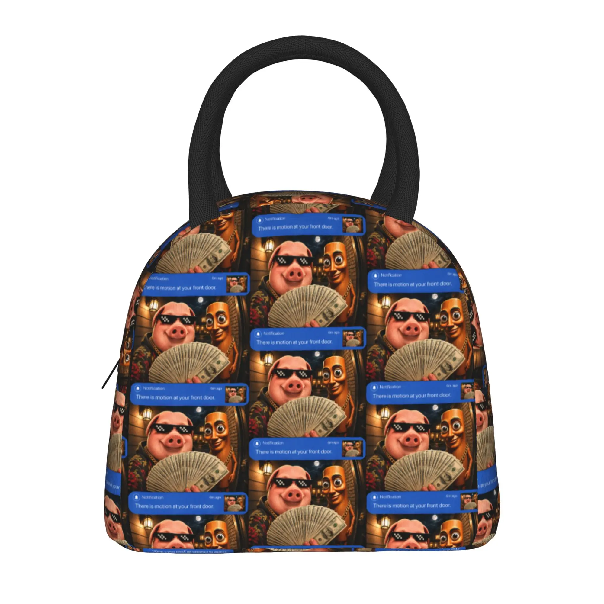 There is Motion at Your Front Door Tung Tung Tung John Pork Lunch Bag Unisex  Graphic Design Lunch Box Casual Office Cooler Bag