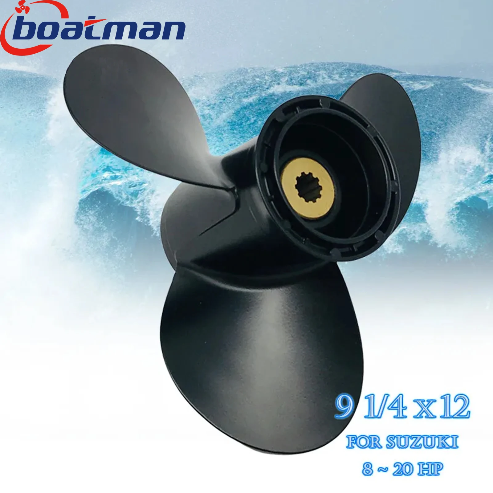 Boat Propeller 9 1/4x12 For Suzuki Black Outboard Motor 8 HP 9.9HP 15HP 20HP Aluminum Alloy 3 Blade Engine Part 58100-89L50-019