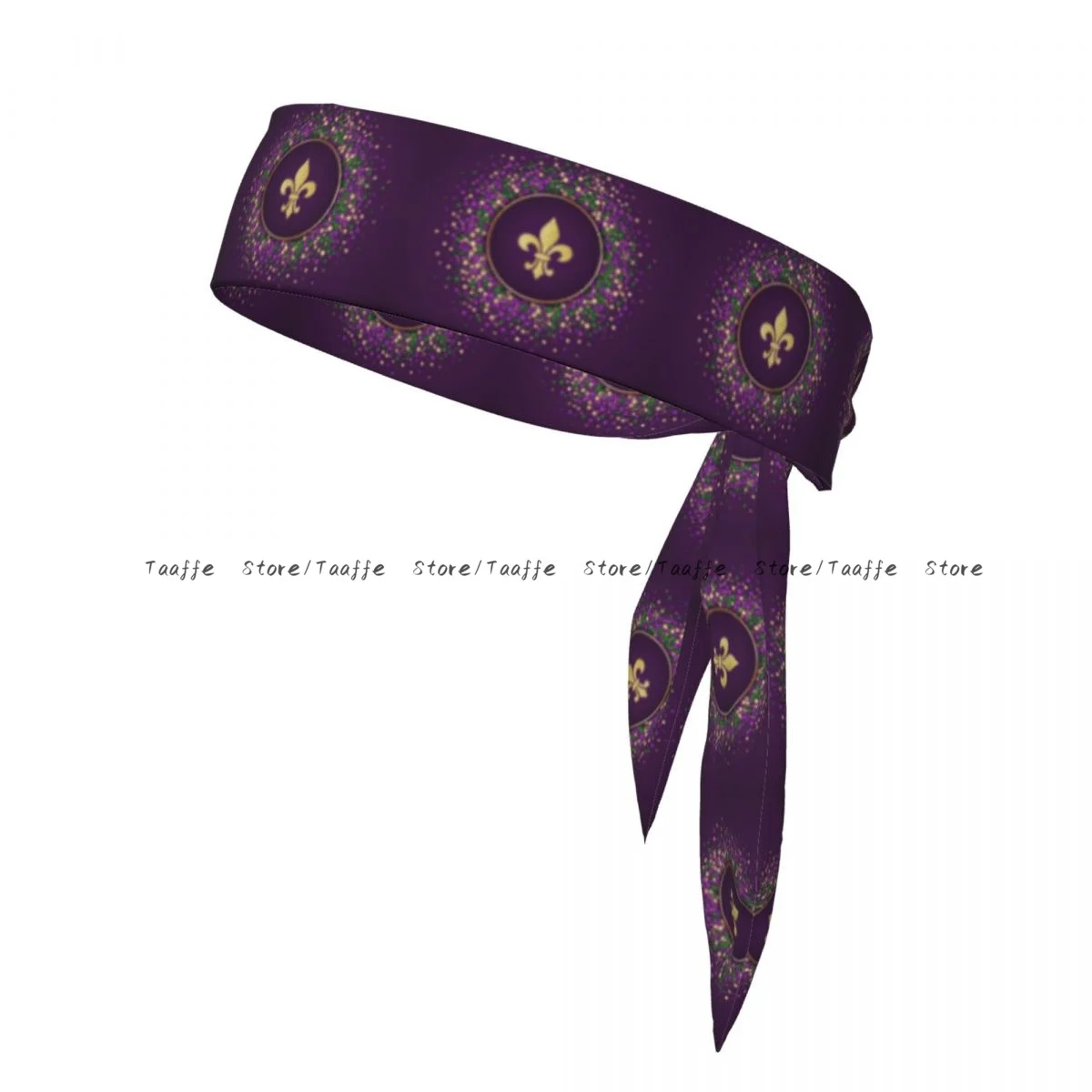 Head Tie Sports Headband Mardi Gras Dotted Frame With Fleur De Lis Athlete Sweatbands Head Wrap For Working Out Running Yoga