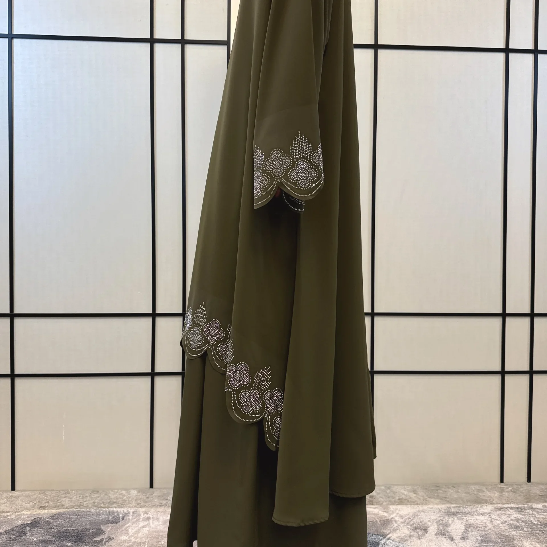 Abaya-Robe musulmane pour femme, ensemble 3 pièces, robe élégante, broderie, repassage diamant, robe de vacances Eid