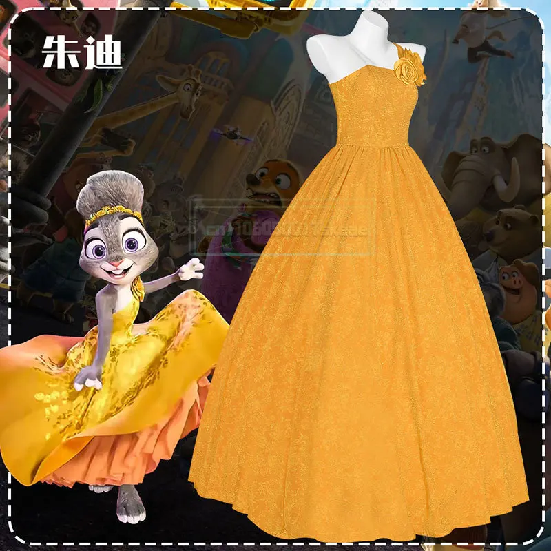 أنيمي شخصية تأثيري واحد الكتف الأصفر روز ثوب زي فيلم أرنب أصفر فستان طويل احتفالي حفلة السيدات الدعائم مجموعة 2026 #4