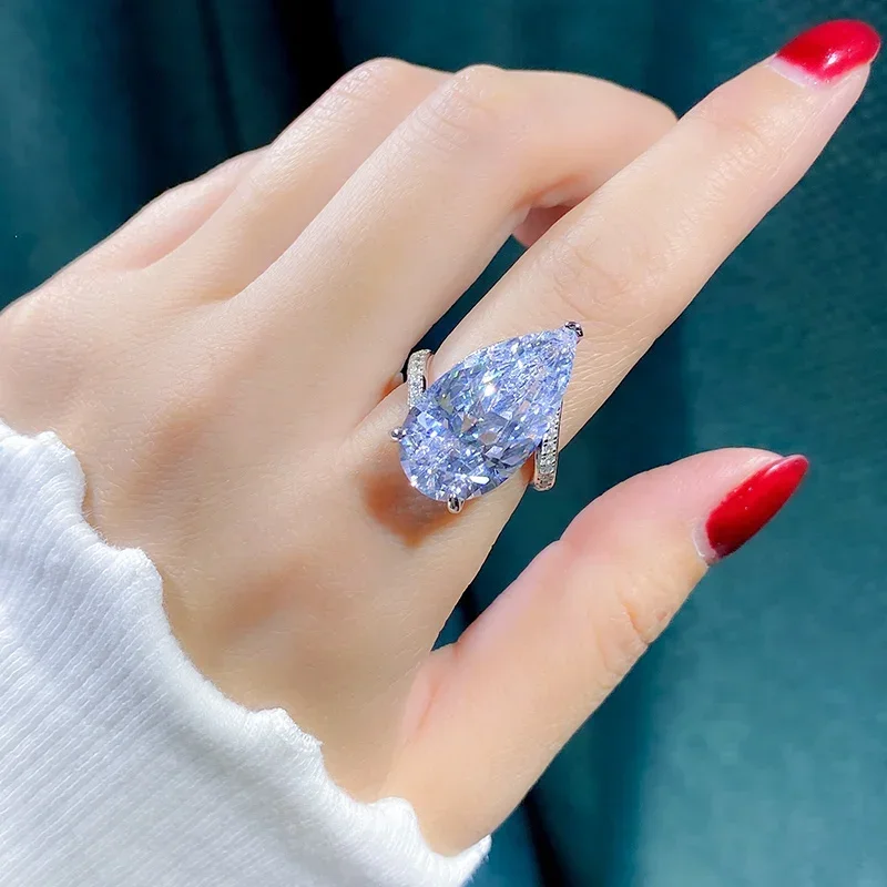 High Top High Carbon Diamond S925 Silver Ring Suitable for Female Personality Ring Exaggerated Bare Stone Engagement Jewelry