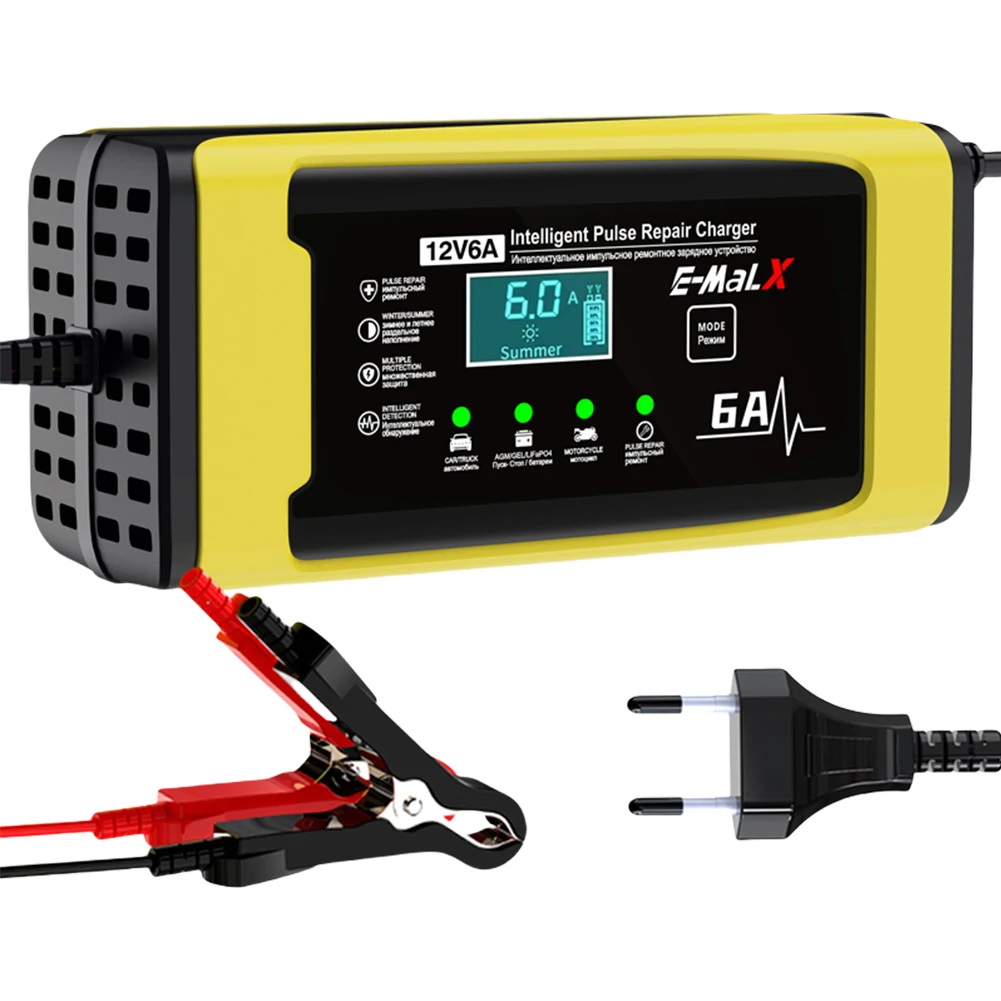 Chargeur intelligent pour motos électriques 6A 12V, unité de charge de batterie de voiture et de moto pour Batteries au plomb AGM GEL