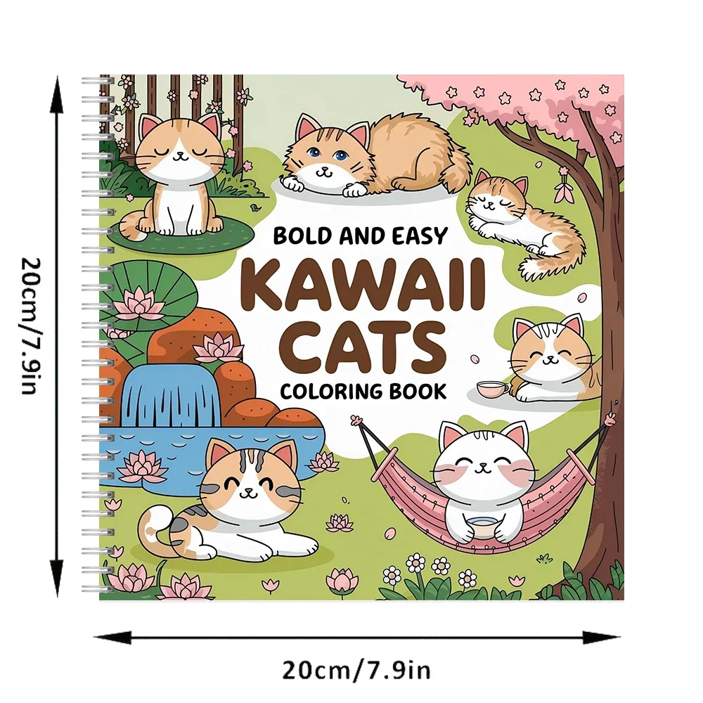 Easy Kawaii Cats Coloring Book for Adult Colouring Book, Birthday Day Gift, Back to School Supplies, Adults Cute Drawing Book