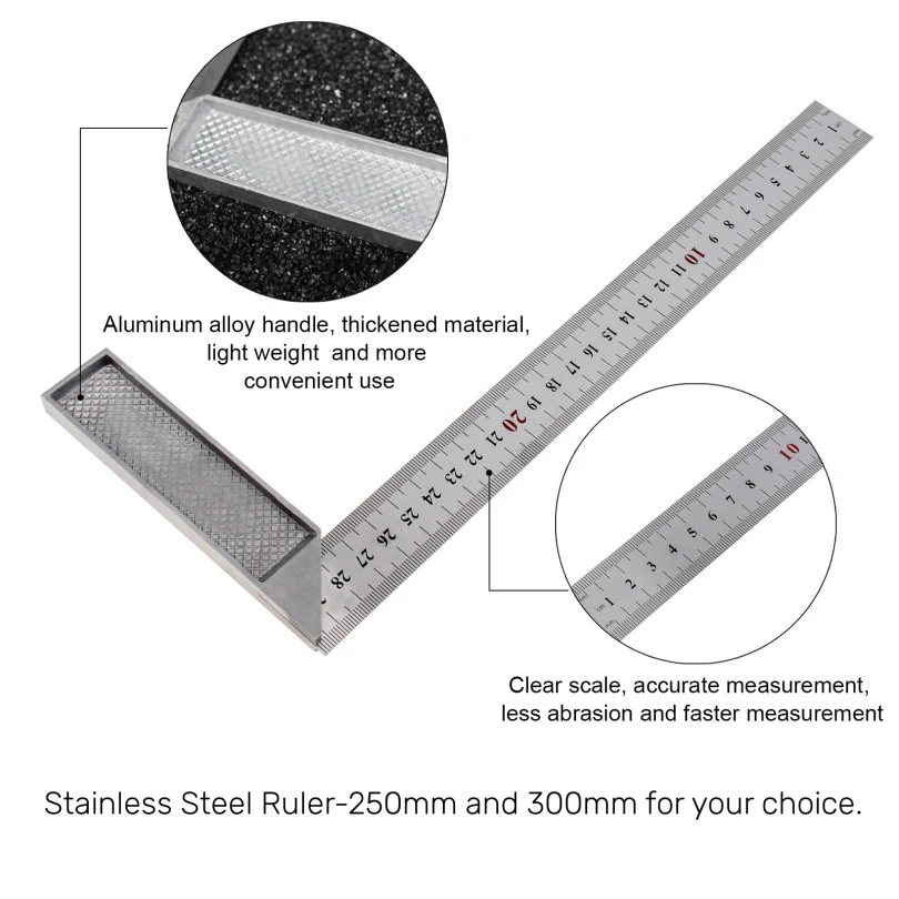 250mm 300mm Square Ruler Right Angle 90 Degree Woodworking Tool Aluminum Alloy Thickened Square Angle Ruler Gauge Measuring Tool