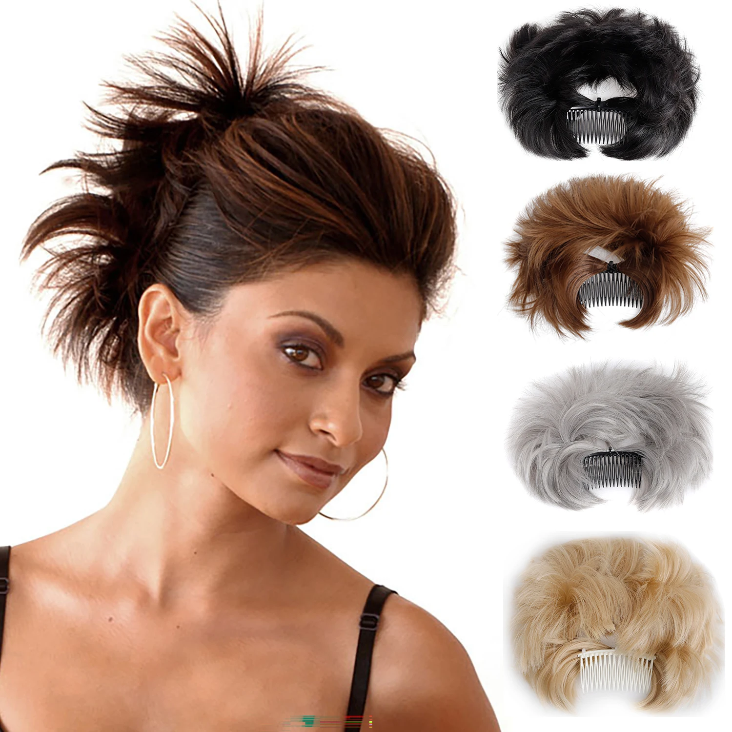 

Synthetic Messy Bun Hairpiece Side Comb Clip in Short Straight Hair Versatile Adjustable Easy Wear DIY Creative Hairstyle