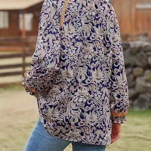 Langfraute weibliche Tunikabluse mit Frühlings- und Herbst -Bohemian -Druck 9 Hauptverkaufsblusen Volk - №1