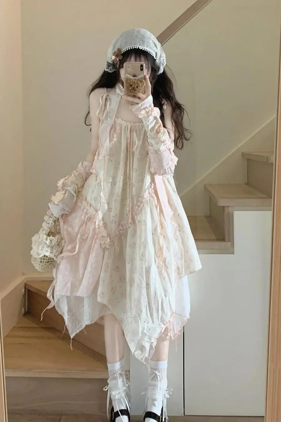 

Japan Summer Niche Sweet And Cute Style Irregular Suspender Skirt New Girly Floral Splicing Holiday Dress For Women
