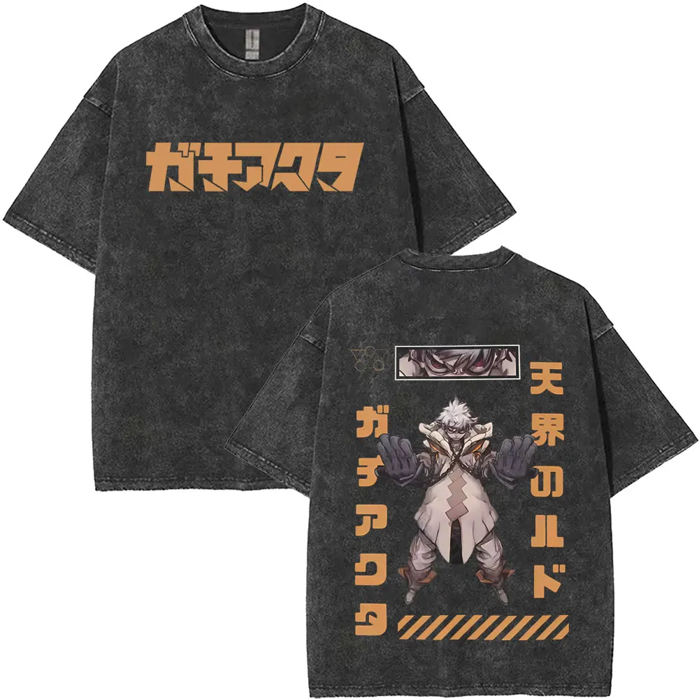 

Washed Vintage Anime Gachiakuta Rudo Double Sided Print T Shirt Men Women Casual Cartoon Manga Short Sleeve T-shirts Streetwear