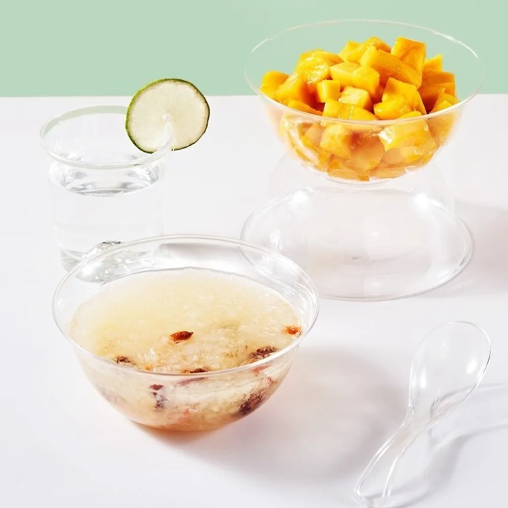 25PCS Food Grade Plastic Disposable Lunch Bowl Transparent Kitchen Accessories Round Lunch Bowl Thick Hot Pot Tableware