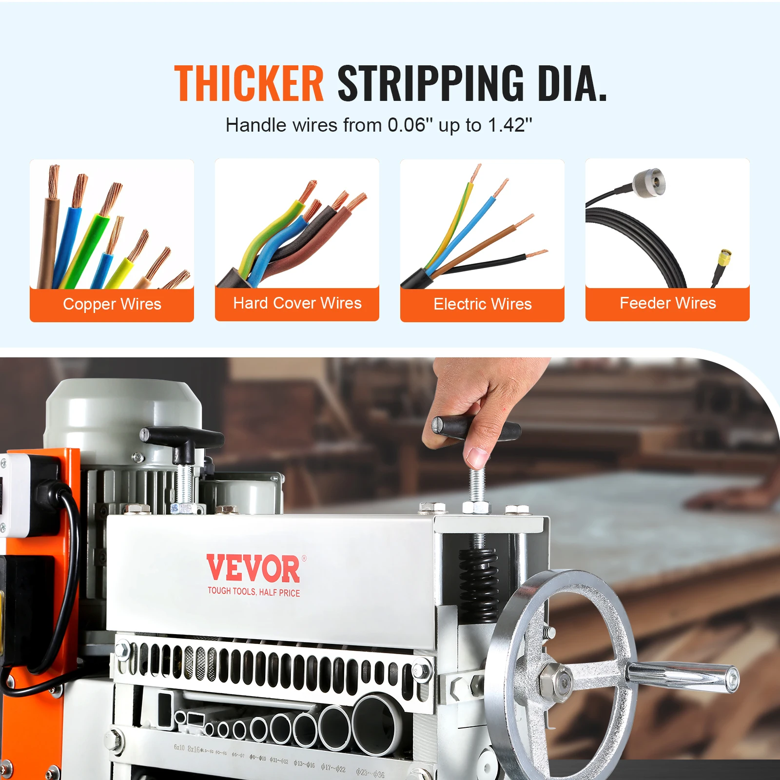 VEVOR Electric / Manual Wire Stripping Machine Cable Stripper Wire Peeler 370W 1.5-36mm 11 Channels for Scrap Copper Recycling