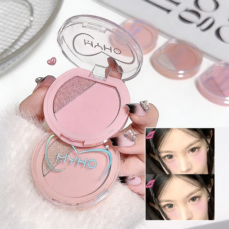 MYHO 2-w-1 Róż do policzków Matowy Naturalny Delikatny Kolor do Policzków Perłowy Rozświetlacz Rozjaśniający Wodoodporny Konturowanie Twarzy