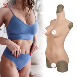 KUMIHO Silicone Bodysuit No Arm Sissy Breast Forms for Crossdresser Fake Boobs Artificial Vagina for Men Shemale Cosplay