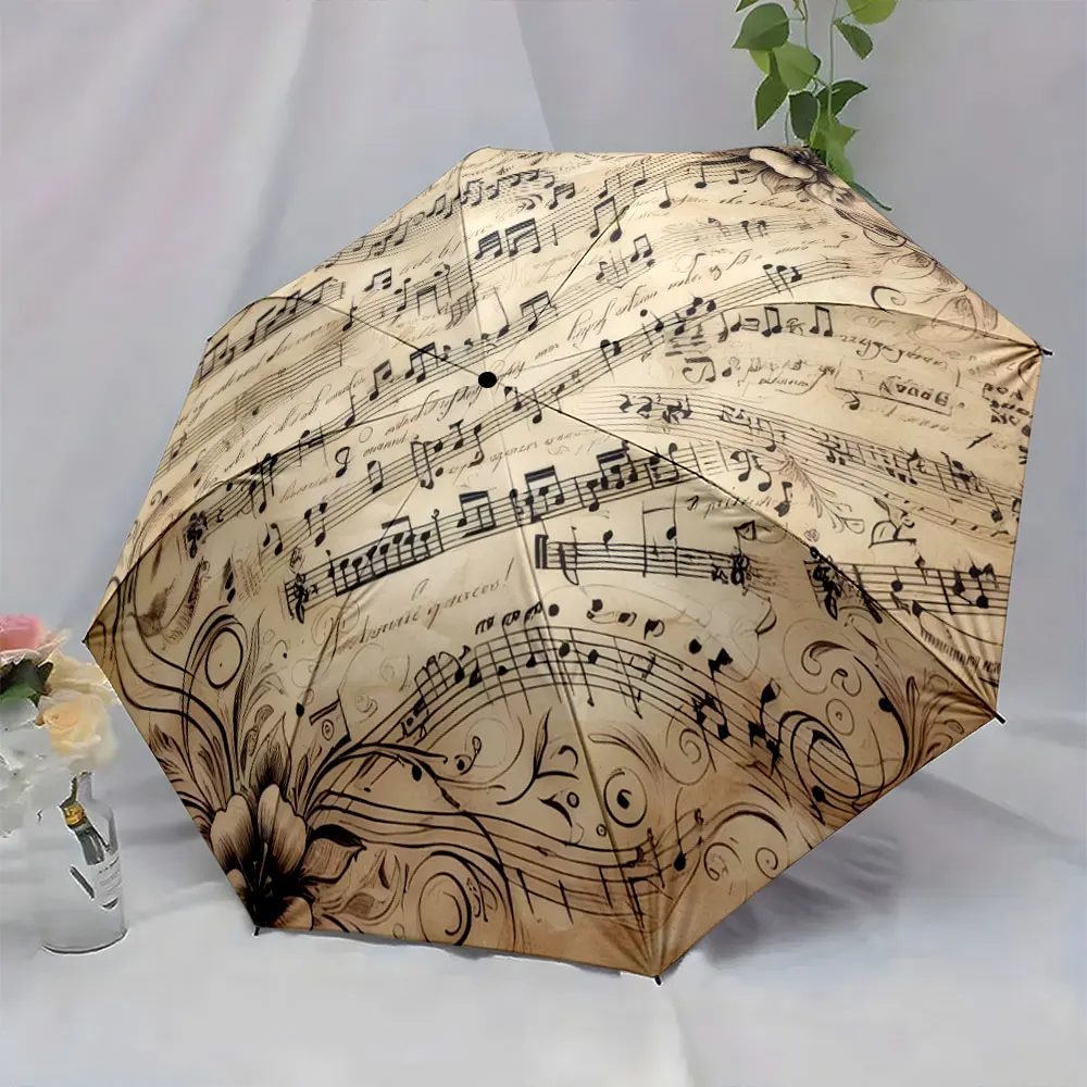 1PC Musical Umbrella with Elegant Design and Sheet Music Print 8 Iron Ribs Folding Umbrella Auto-Open Fashion Sunshade