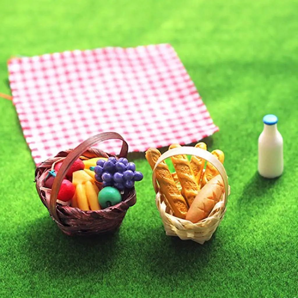 سلة خيزران مصغرة 1:12 لبيت الدمى، سلة تخزين، أثاث لغرفة النوم وغرفة المعيشة، ديكور يدوي الصنع