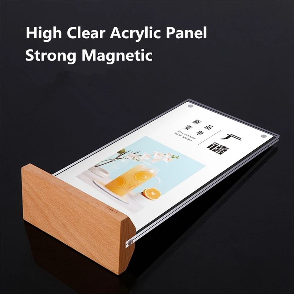 A6 Magnetic Wooden Acrylic Picture Paper Photo Frame Acrylic Menu Sign Card Note Holder Advertising Board